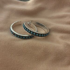 Silver and Turquoise Women's Hoop Earrings